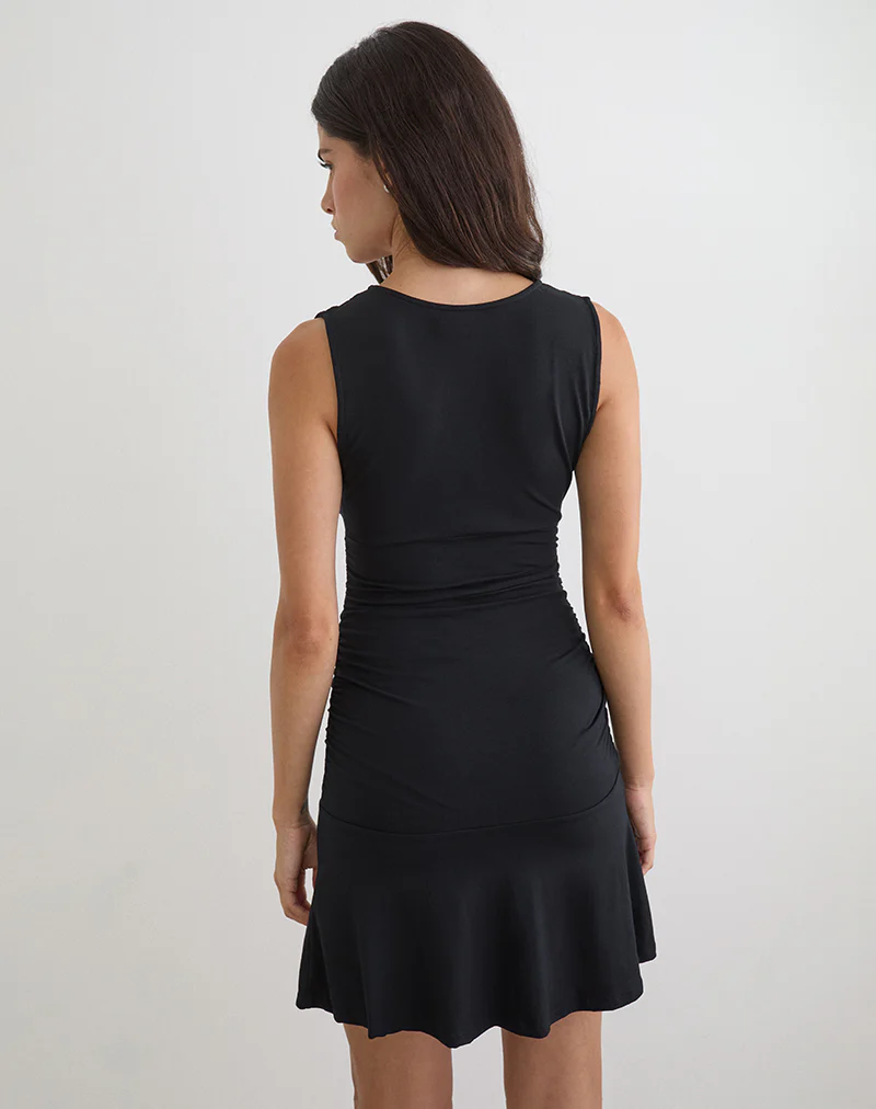 Luscian Plunge Mini Dress in Black - Image 5
