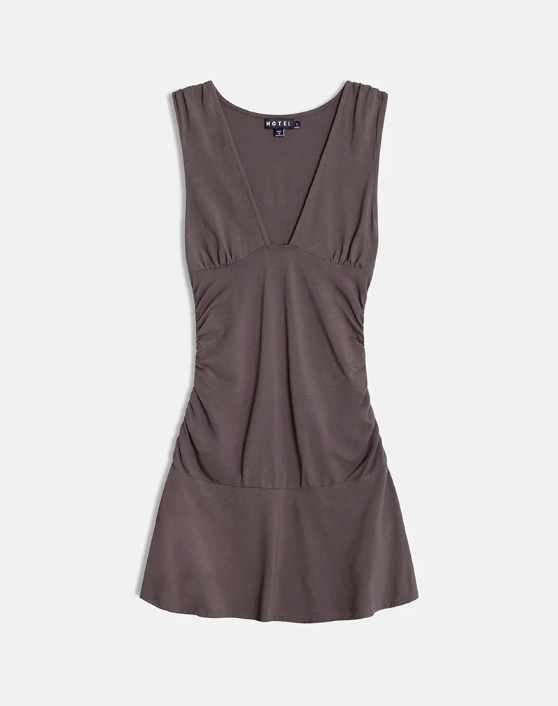Luscian Plunge Mini Dress in Peppercorn - Image 6