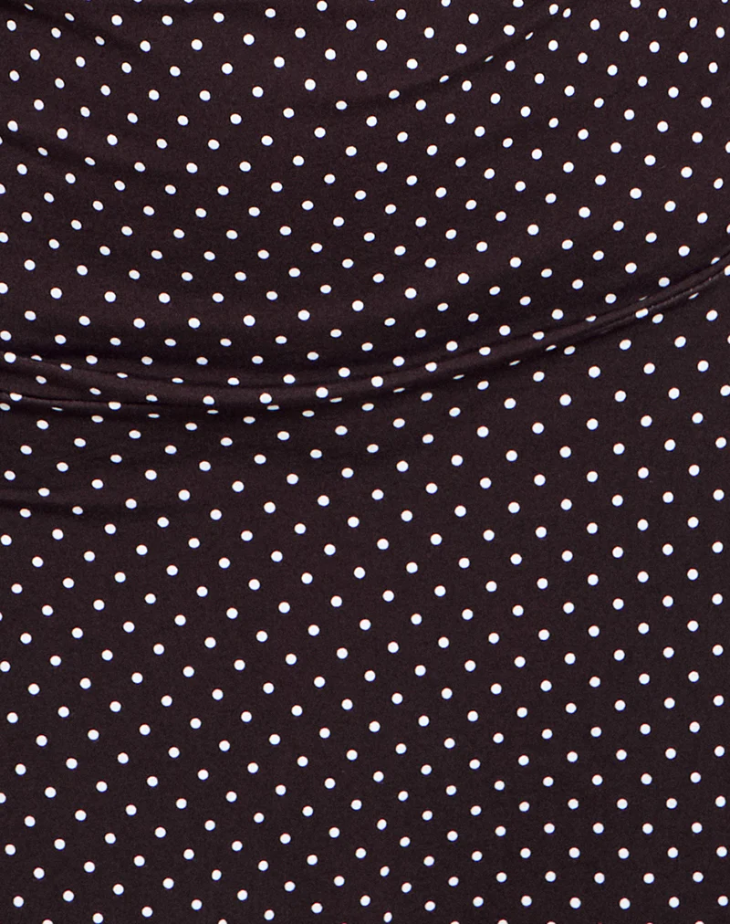Luscian Plunge Mini Dress in Micro Polka Brown - Image 5