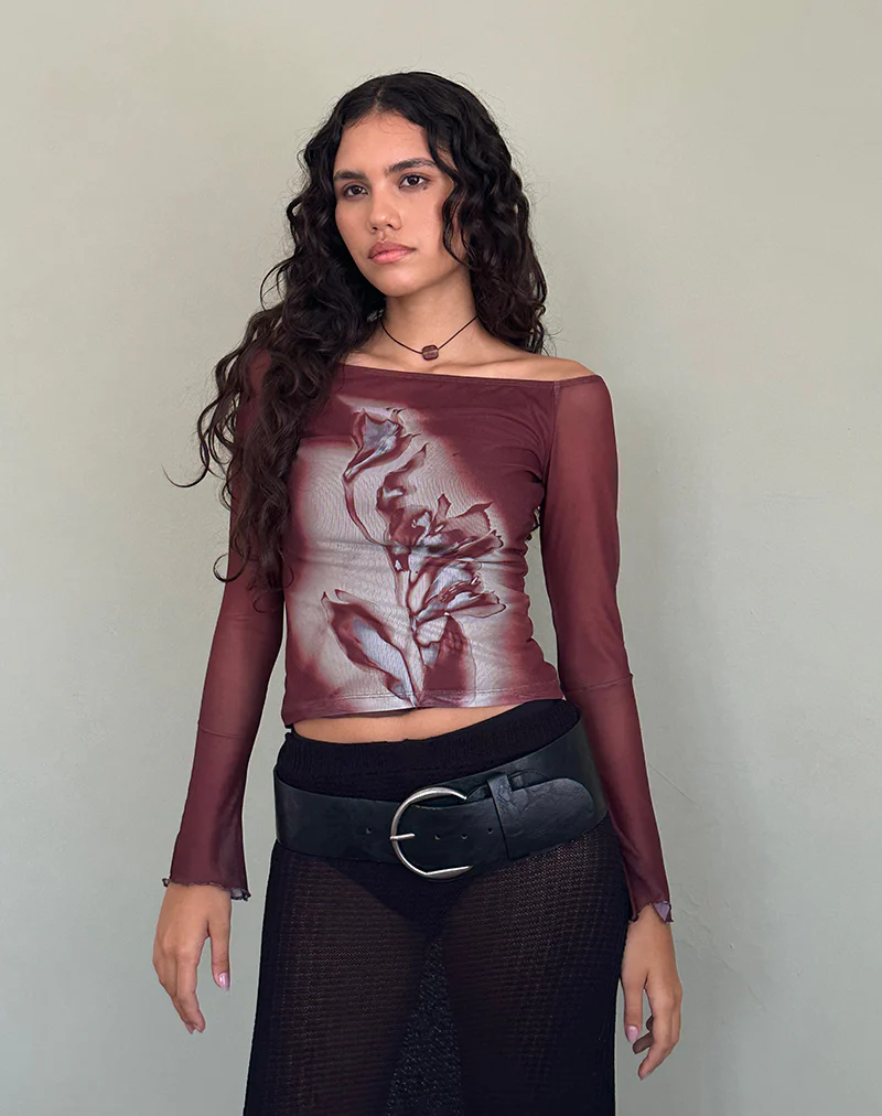 Lutana Bardot Top in Lumen Mesh Brown - Image 3
