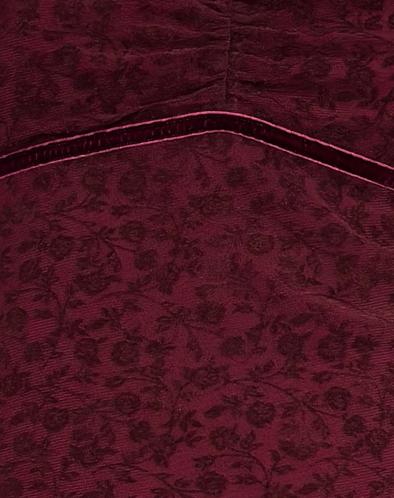 Luth Mini Dress in Ditsy Flocked Burnt Maroon - Image 8