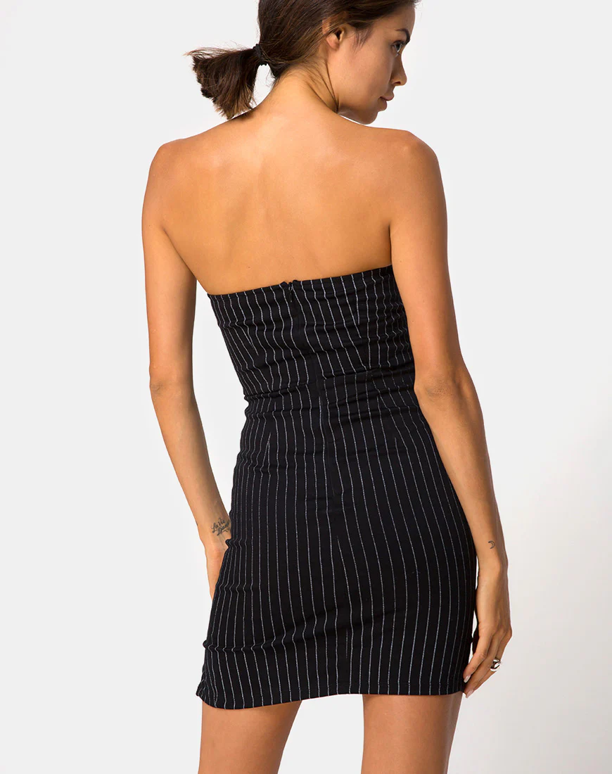 Luveries Dress in Pinstripe Black - Image 2
