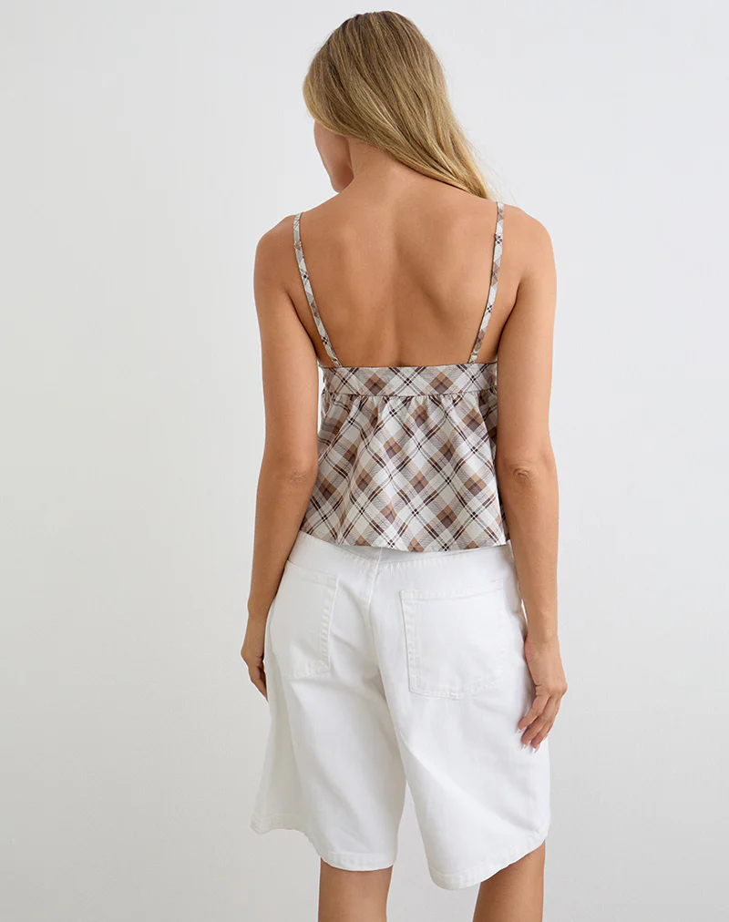 Luz Babydoll Top in Angled Check Brown - Image 5