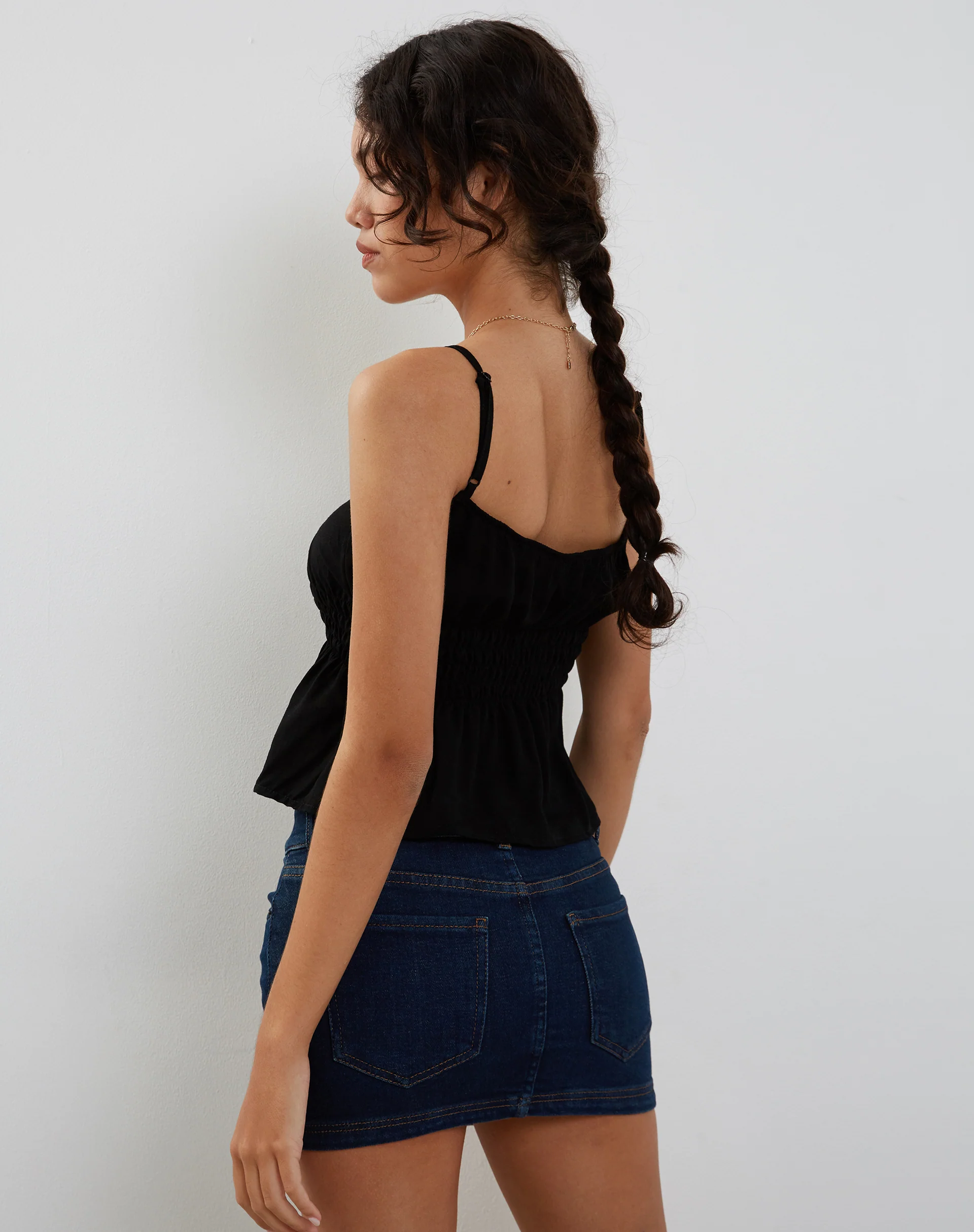 Lyncia Tie Front Cami Top in Black - Image 2