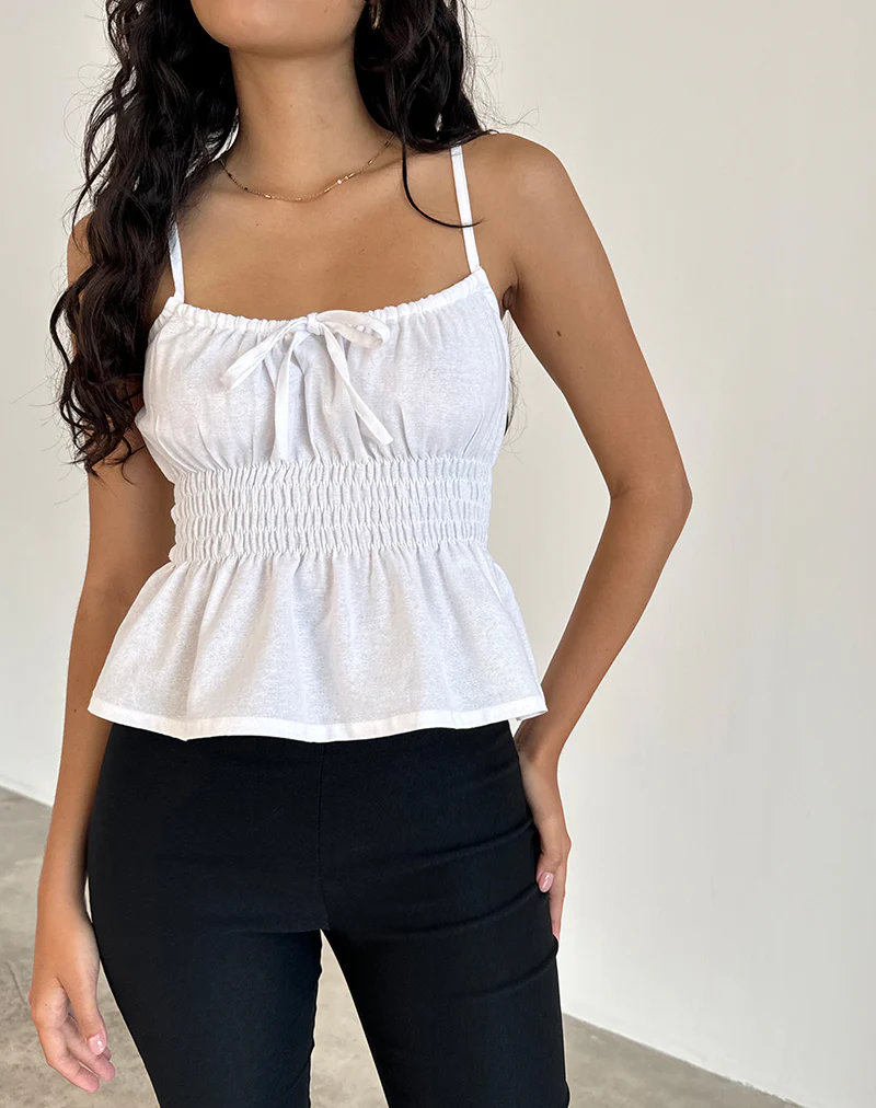 Lyncia Tie Front Cami Top in Off White - Image 5