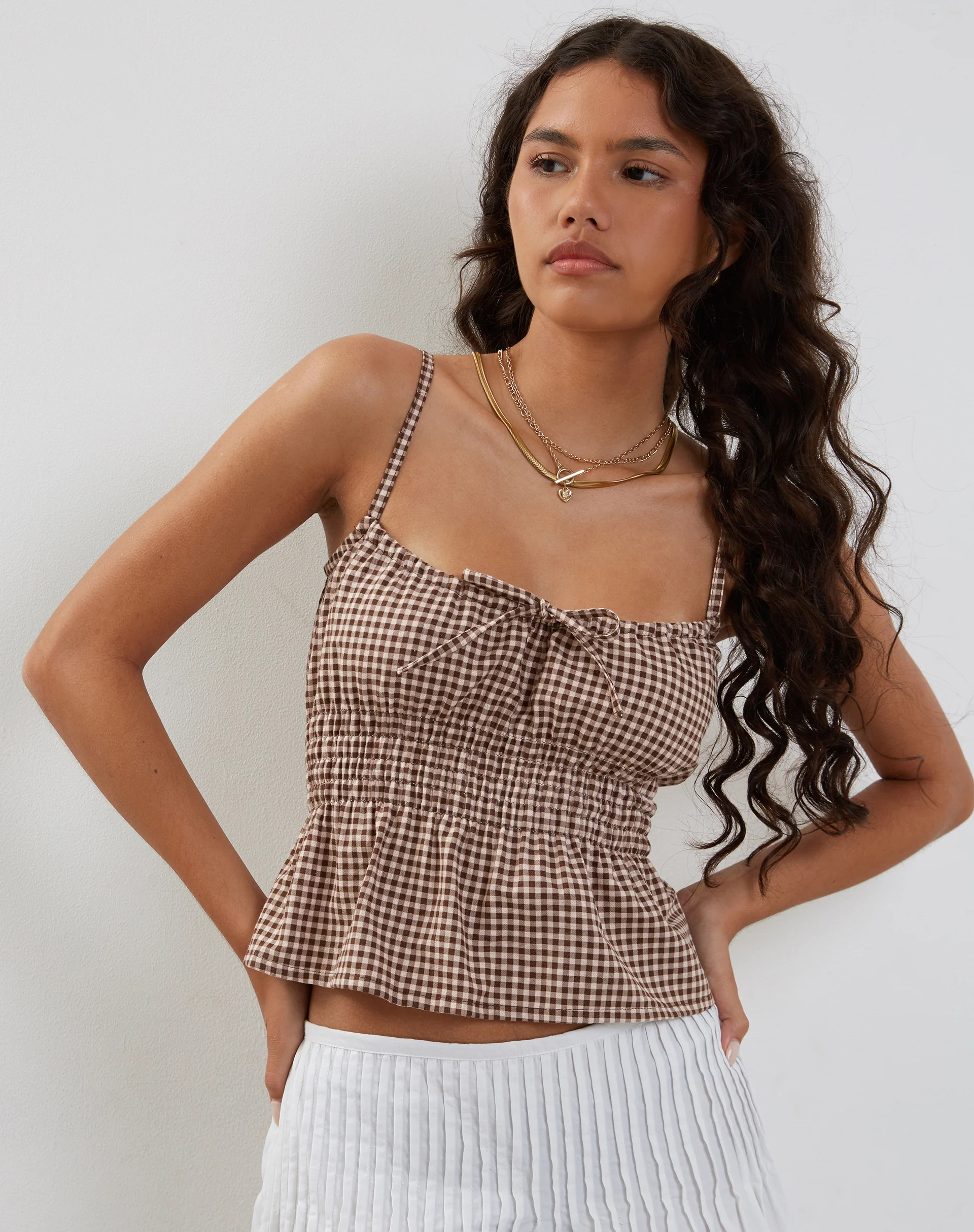 Lyncia Tie Front Cami Top in Mini Gingham - Image 3