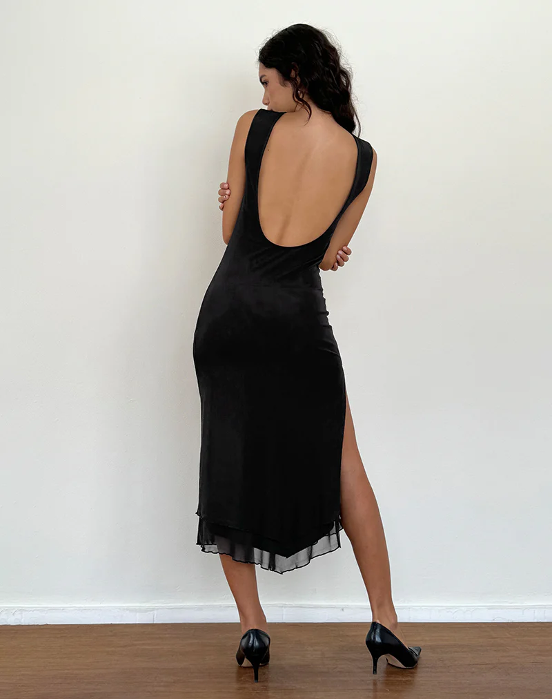 Lyra Backless Midi Dress in Mesh Black - Image 2