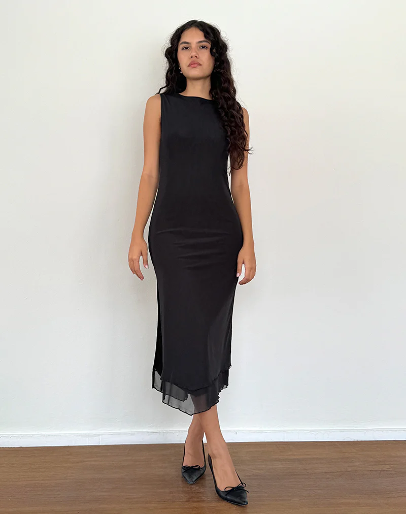Lyra Backless Midi Dress in Mesh Black - Image 3