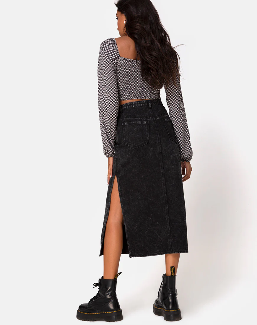 Lyra Midi Skirt in Black Stone Wash - Image 4