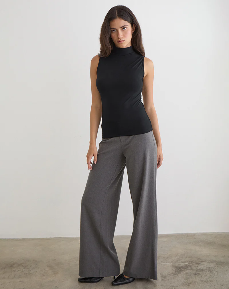 Lysan High Neck Vest Top in Jersey Black - Image 2