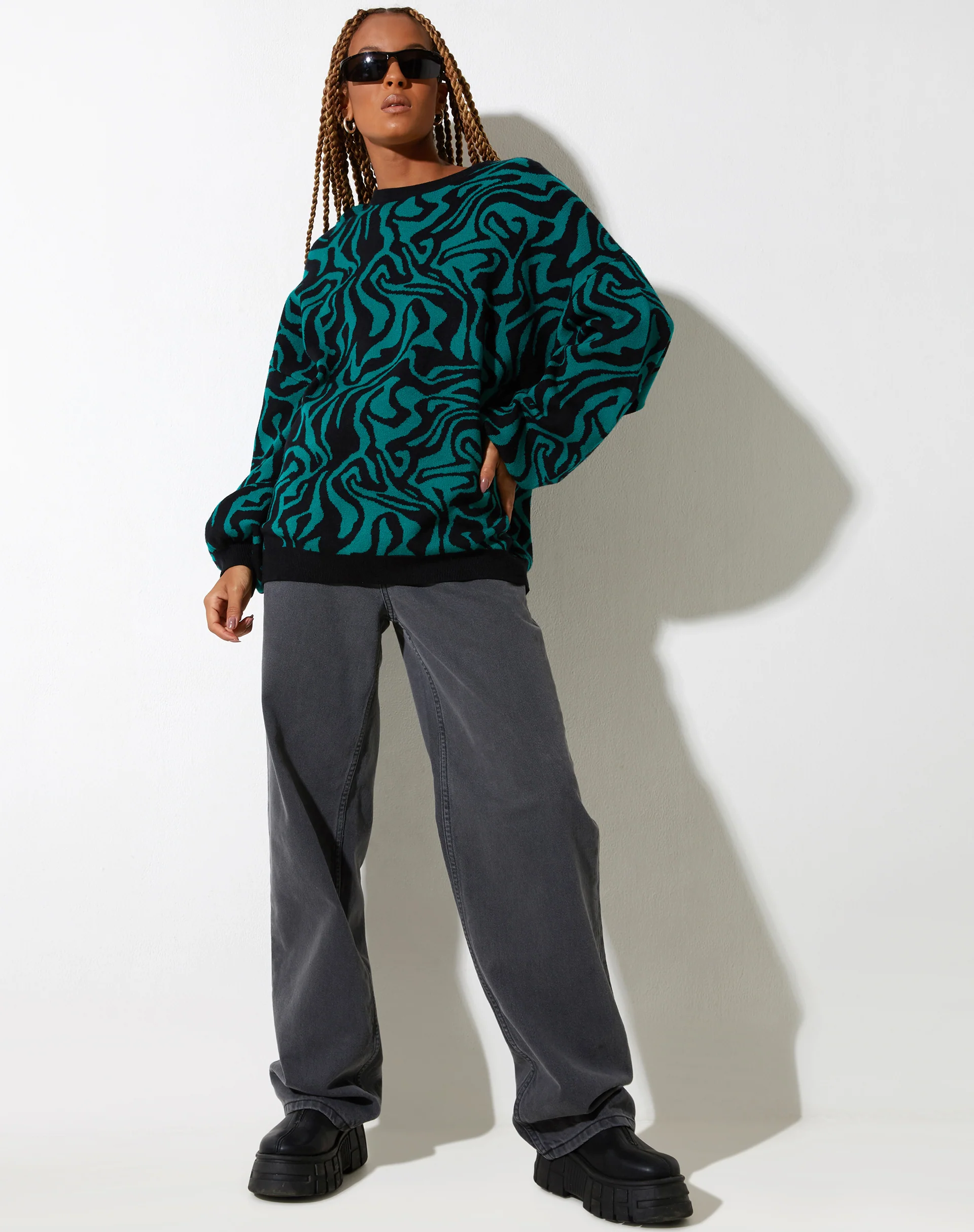 Mably Jumper in Jagged Swirl Green and Black - Image 3