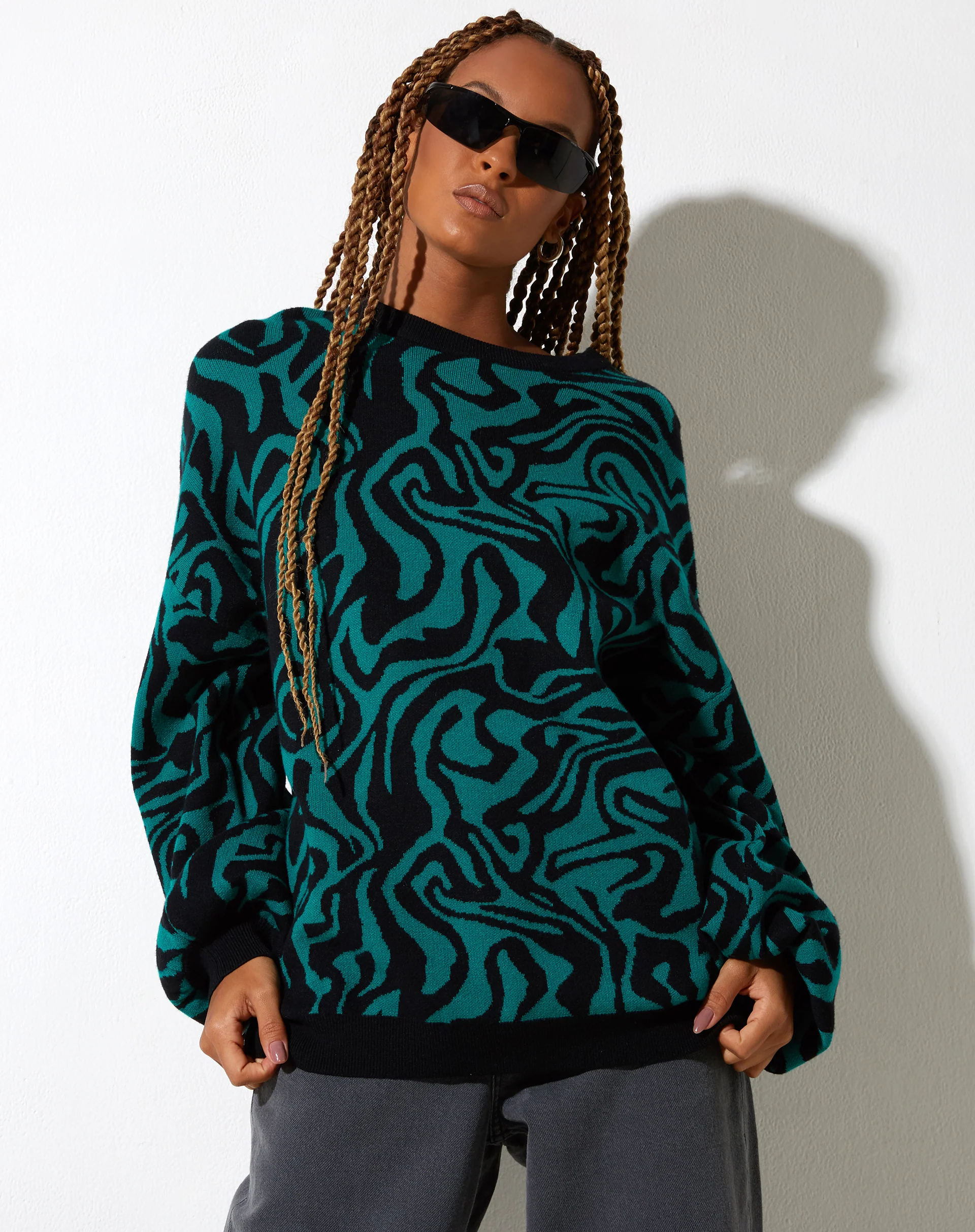 Mably Jumper in Jagged Swirl Green and Black - Image 4