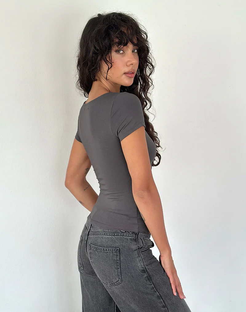 Machiko Plunge Wrap Top in Charcoal Grey - Image 4