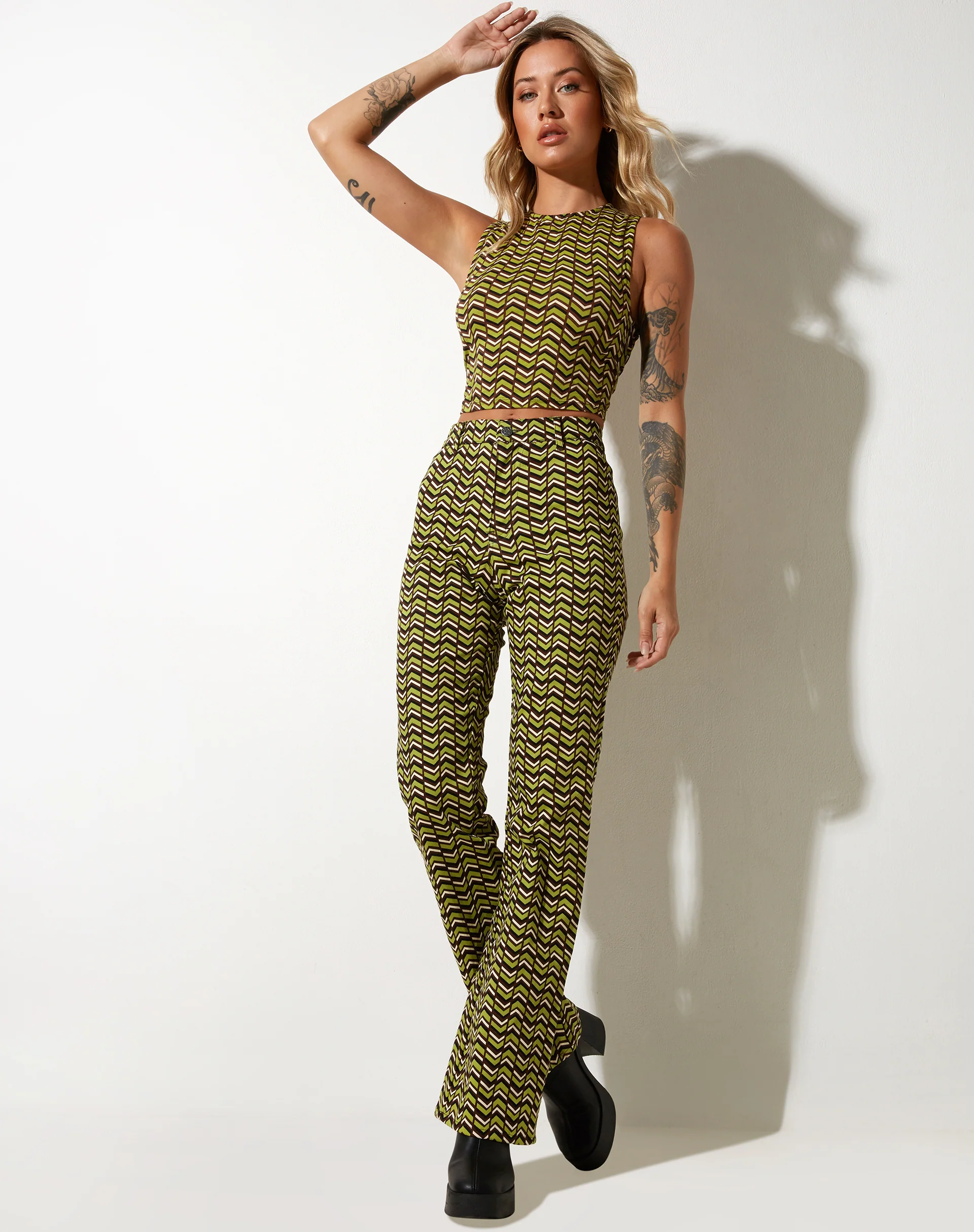 Maci Crop Top in Chevron Green - Image 5