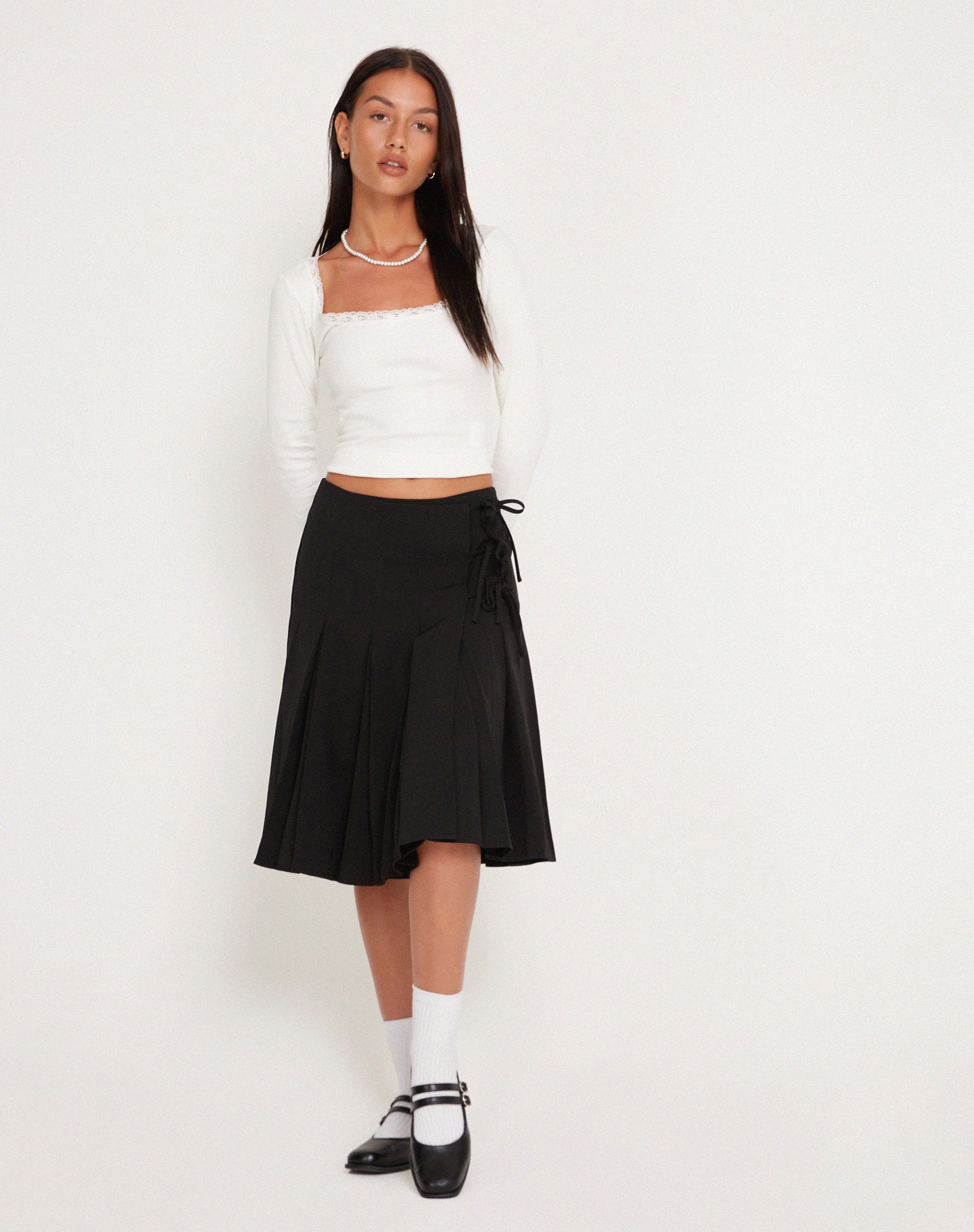 Madelyn Pleated Midi Skirt in Black - Image 2