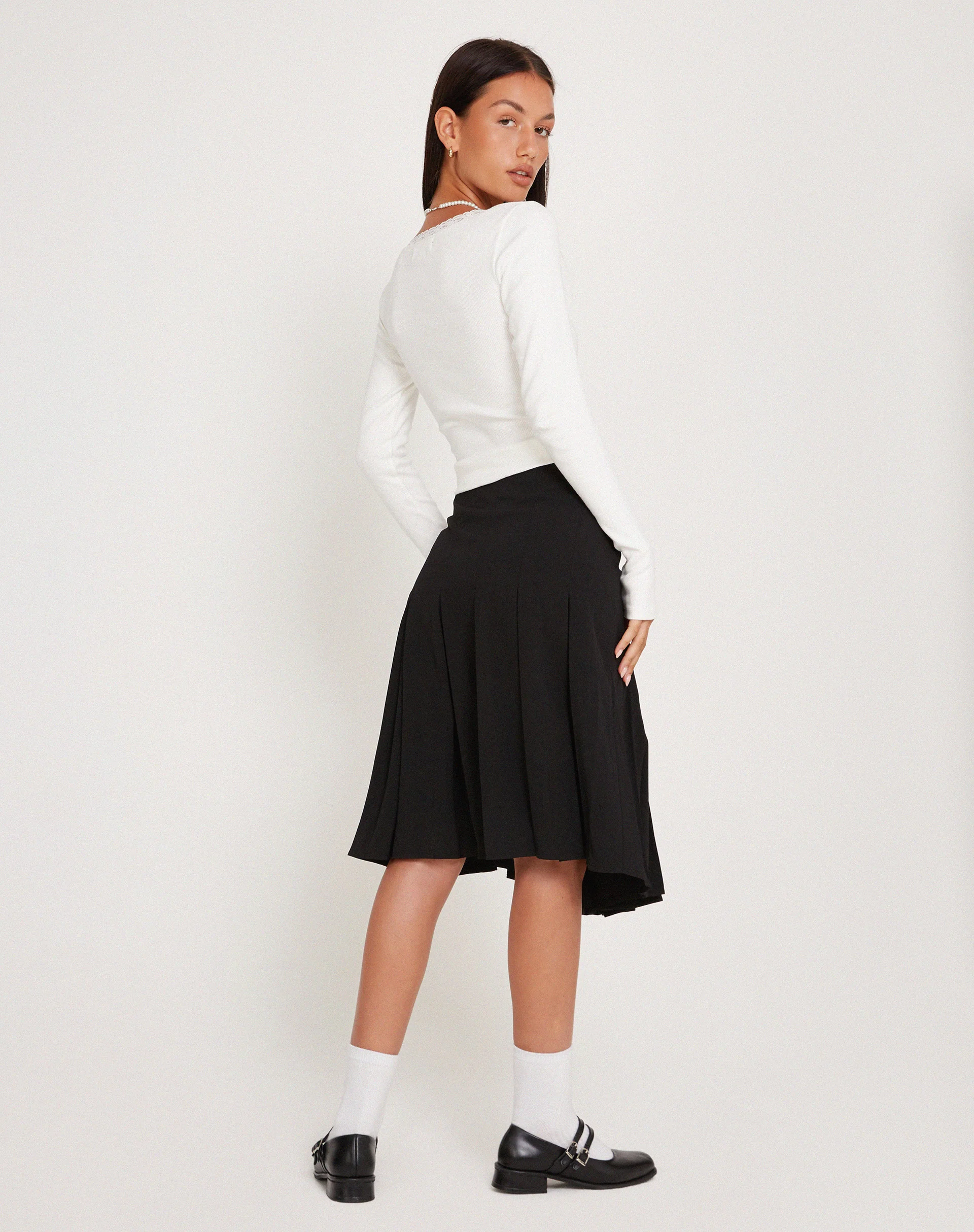 Madelyn Pleated Midi Skirt in Black - Image 6