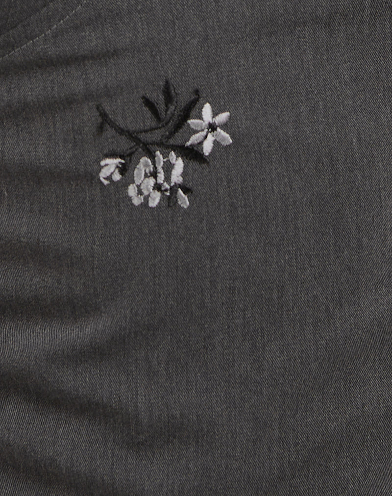 Madira Top in Floral Embroidery Tailoring Charcoal - Image 6