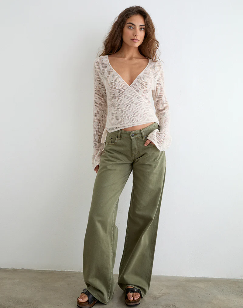 Maeko Crochet Wrap Top in Knit Ecru - Image 2