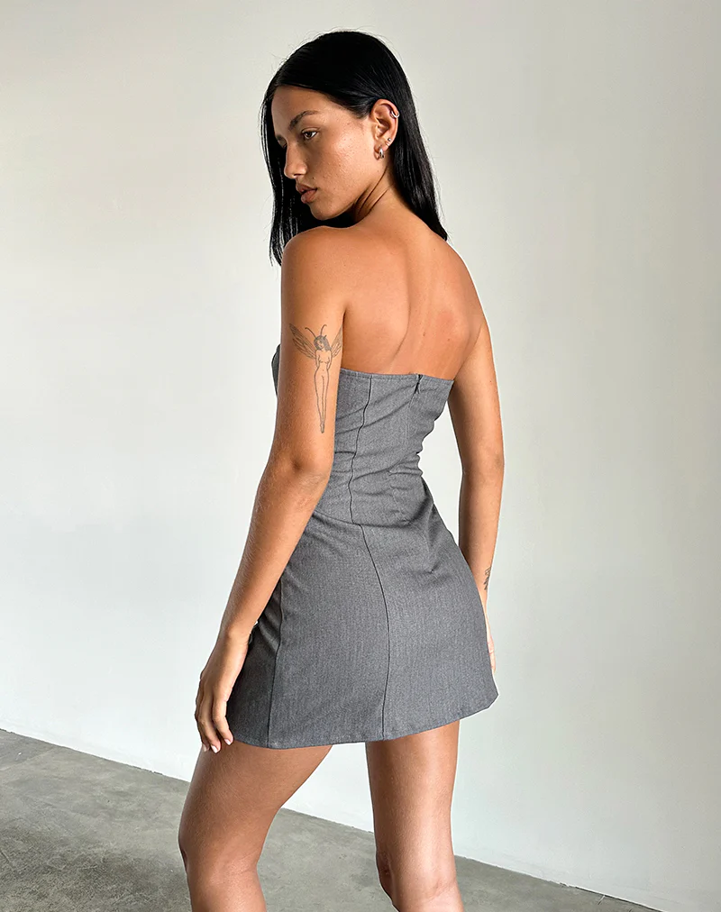 Magaska Bandeau Mini Dress in Tailoring Charcoal - Image 3