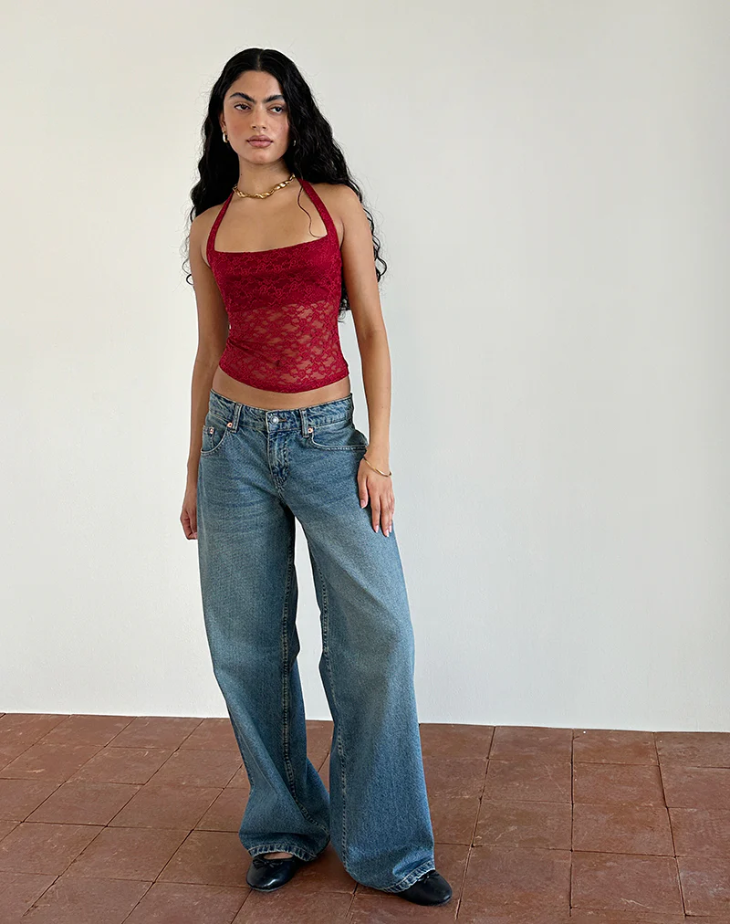 Maggha Halterneck Top in Mari Lace Red - Image 3