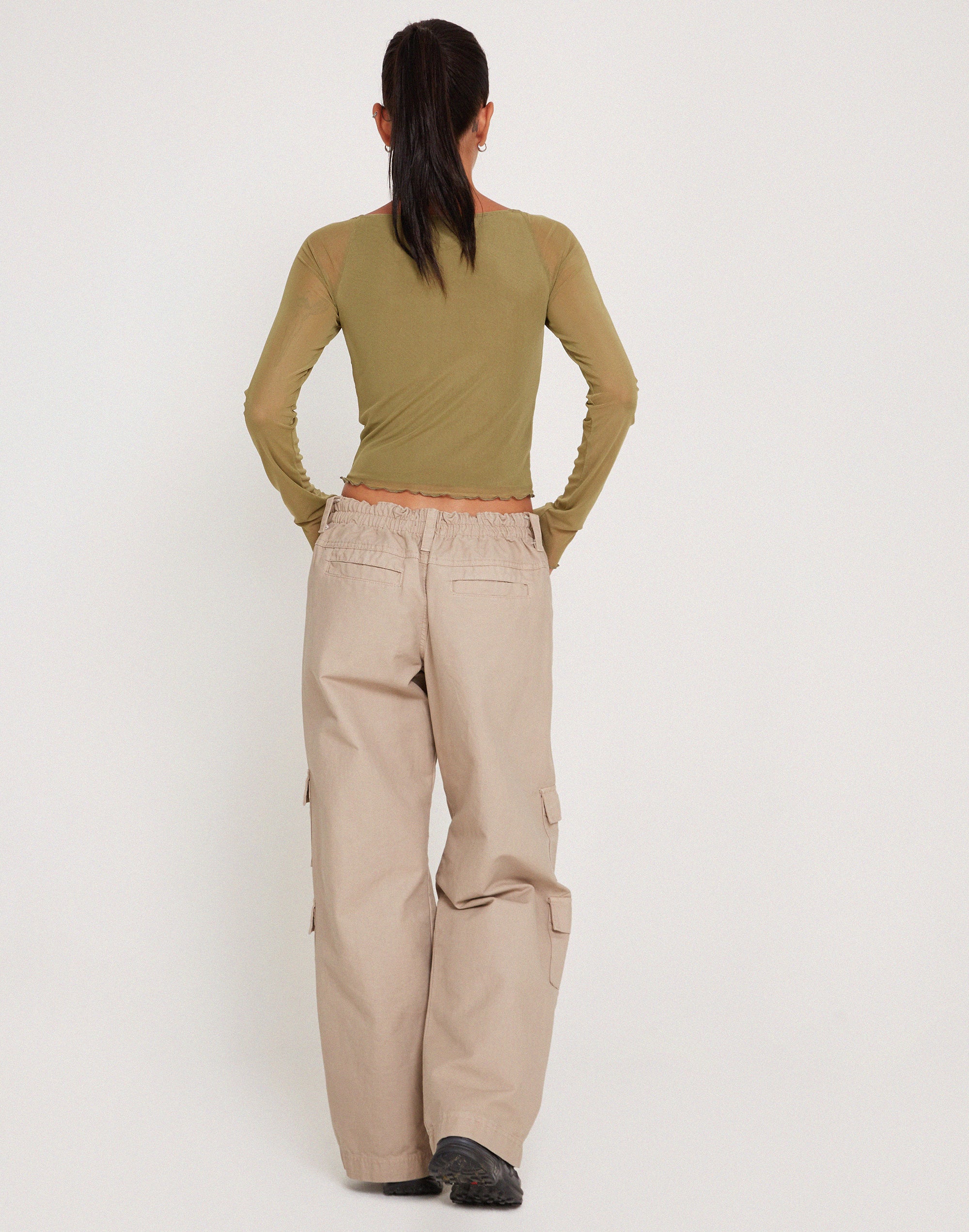 Mahira Long Sleeve Mesh Top in Olive - Image 5