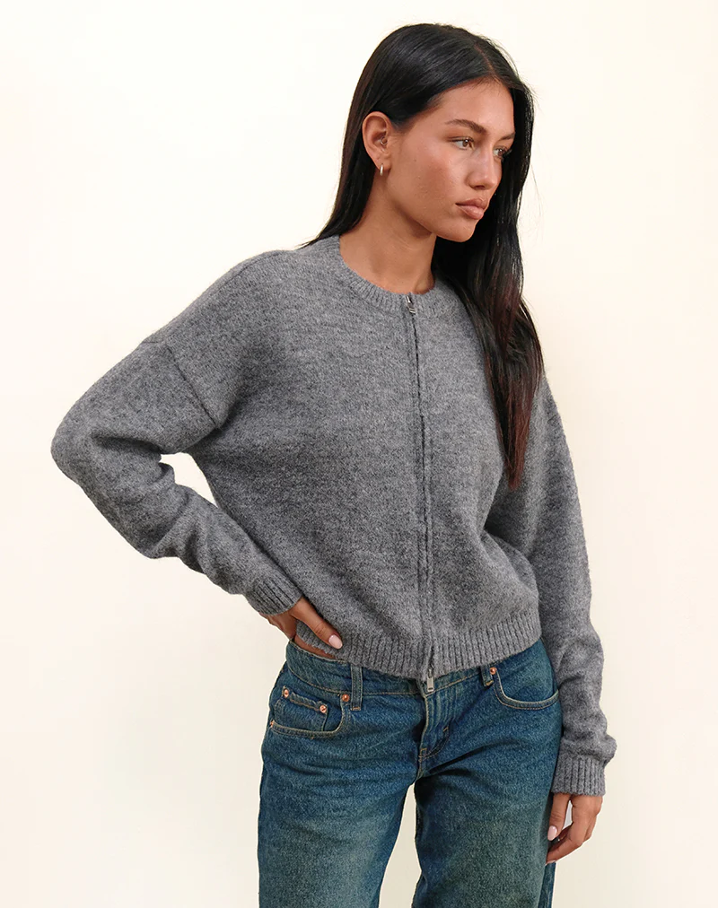 Maira Zip Through Jacket in Knit Grey - Image 5
