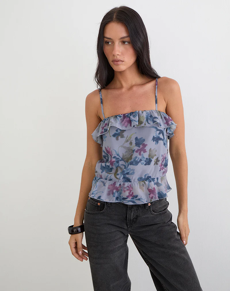 Maitra Cami Top in Chiffon Shadow Lily Blue - Image 2