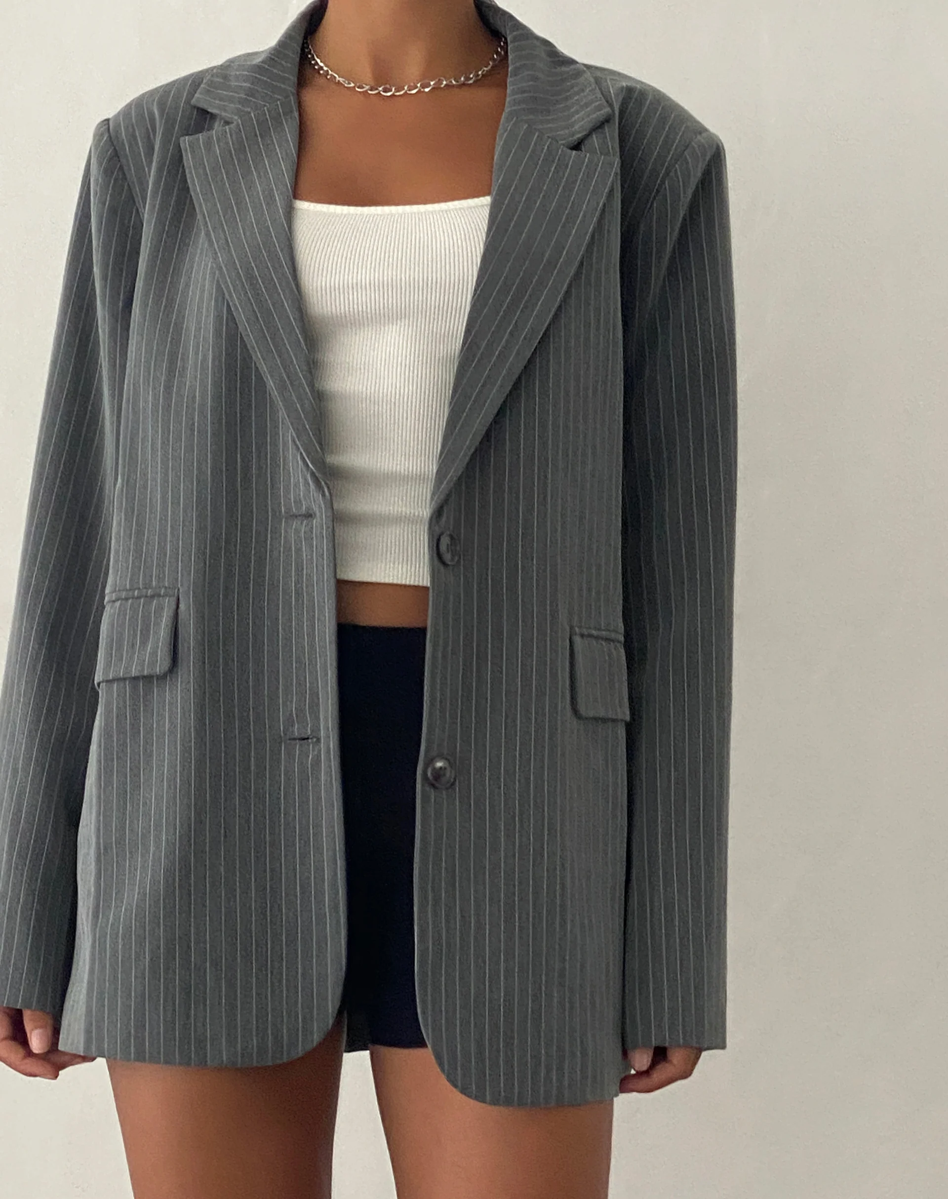 Maiwa Blazer in Tailoring Grey Pinstripe - Image 4