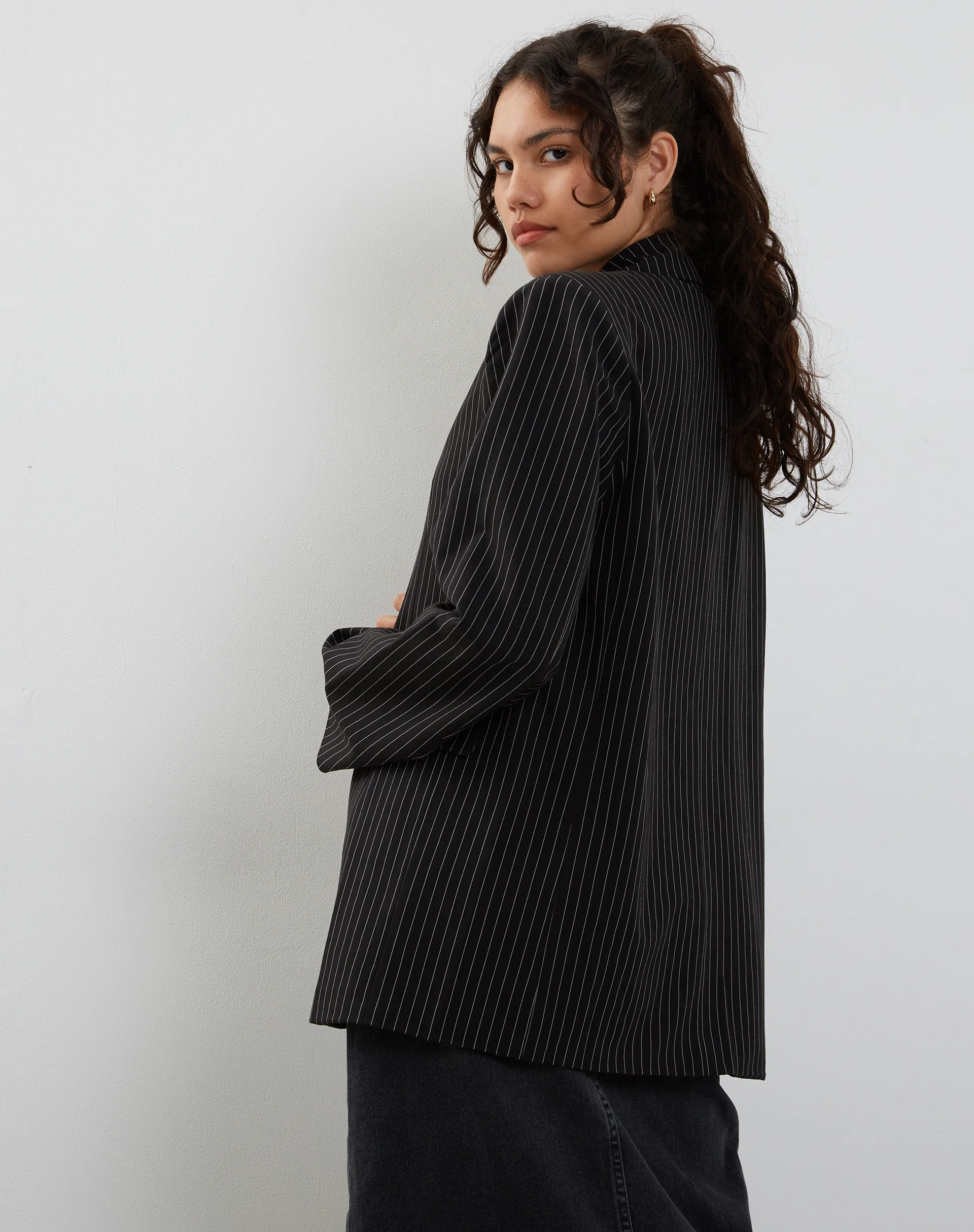 Maiwa Blazer in Pinstripe Black - Image 2