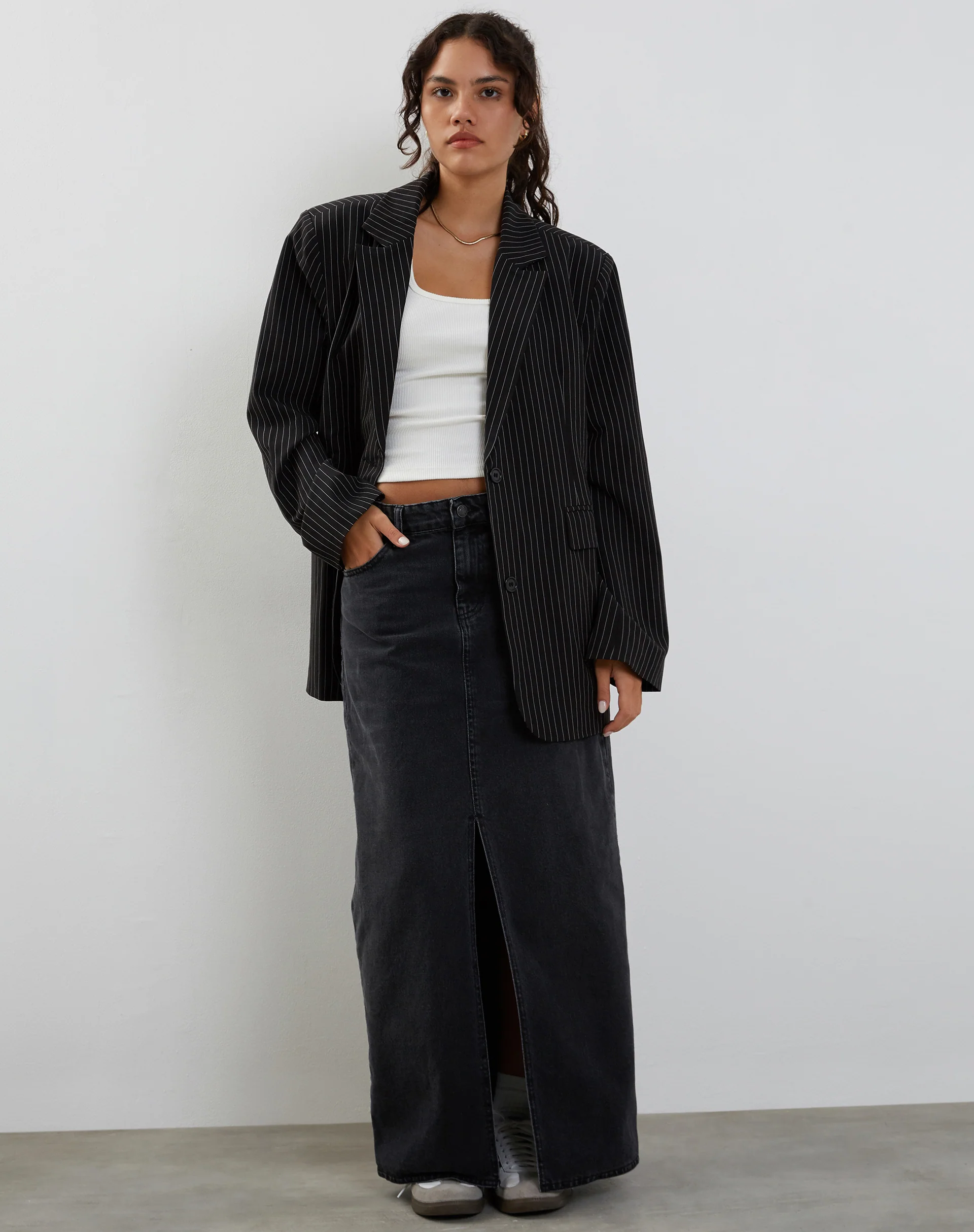 Maiwa Blazer in Pinstripe Black - Image 3