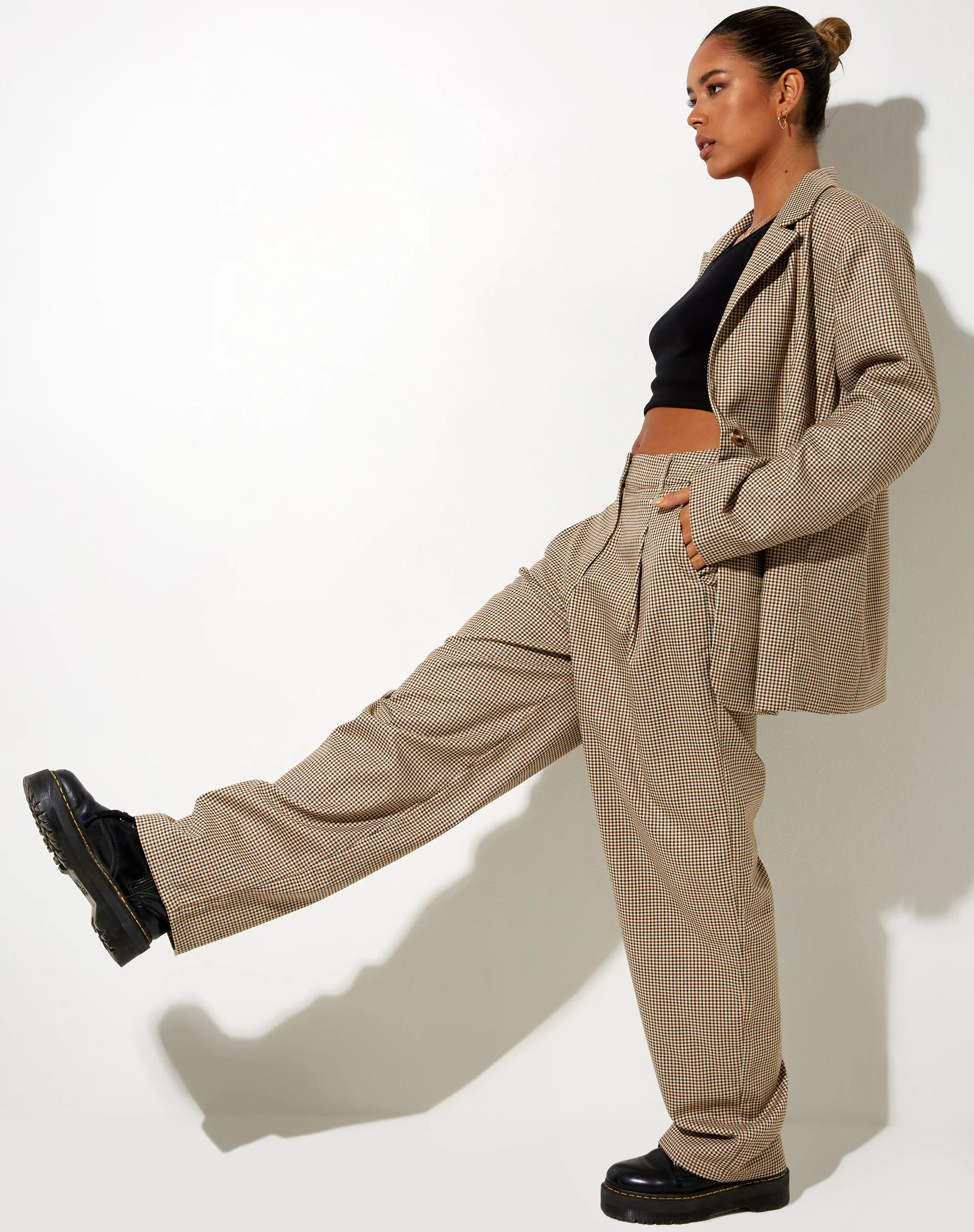 Maiwa Blazer in Small Check Brown - Image 4