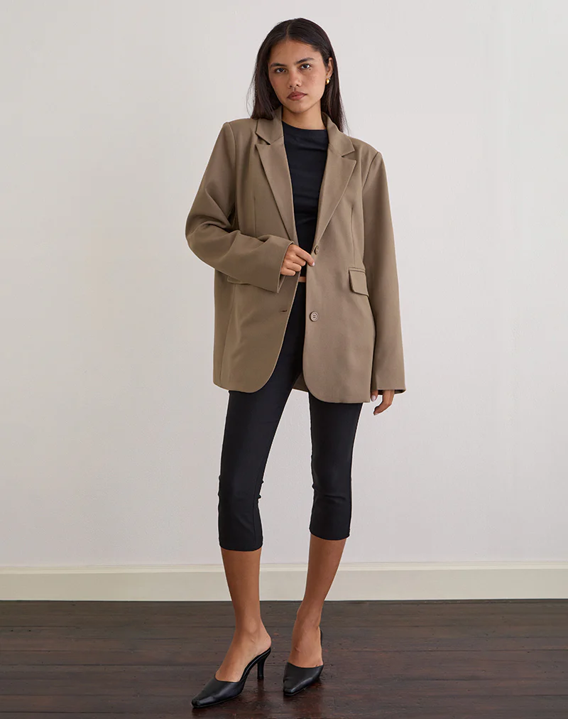 Maiwa Blazer in Textured Tailoring Beige - Image 4