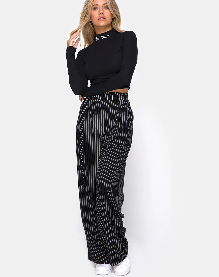 Majustie Trouser in Pinstripe Black - Image 3