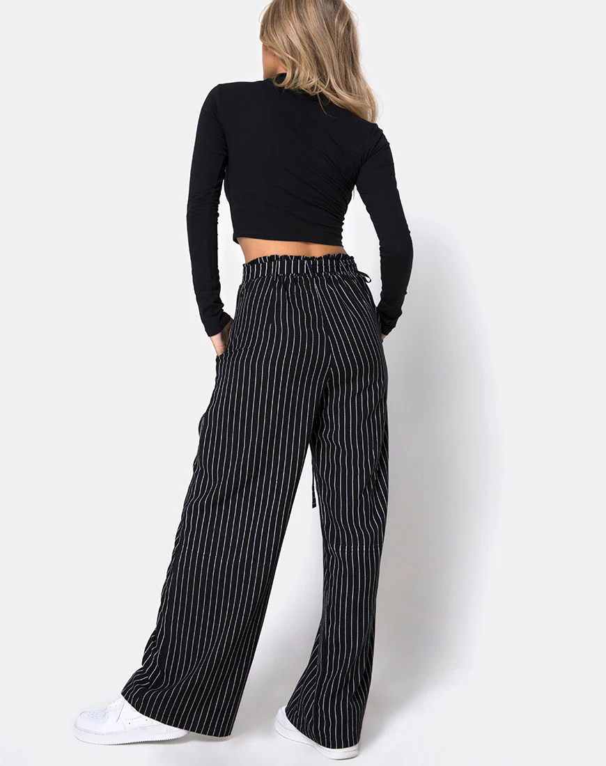 Majustie Trouser in Pinstripe Black - Image 4