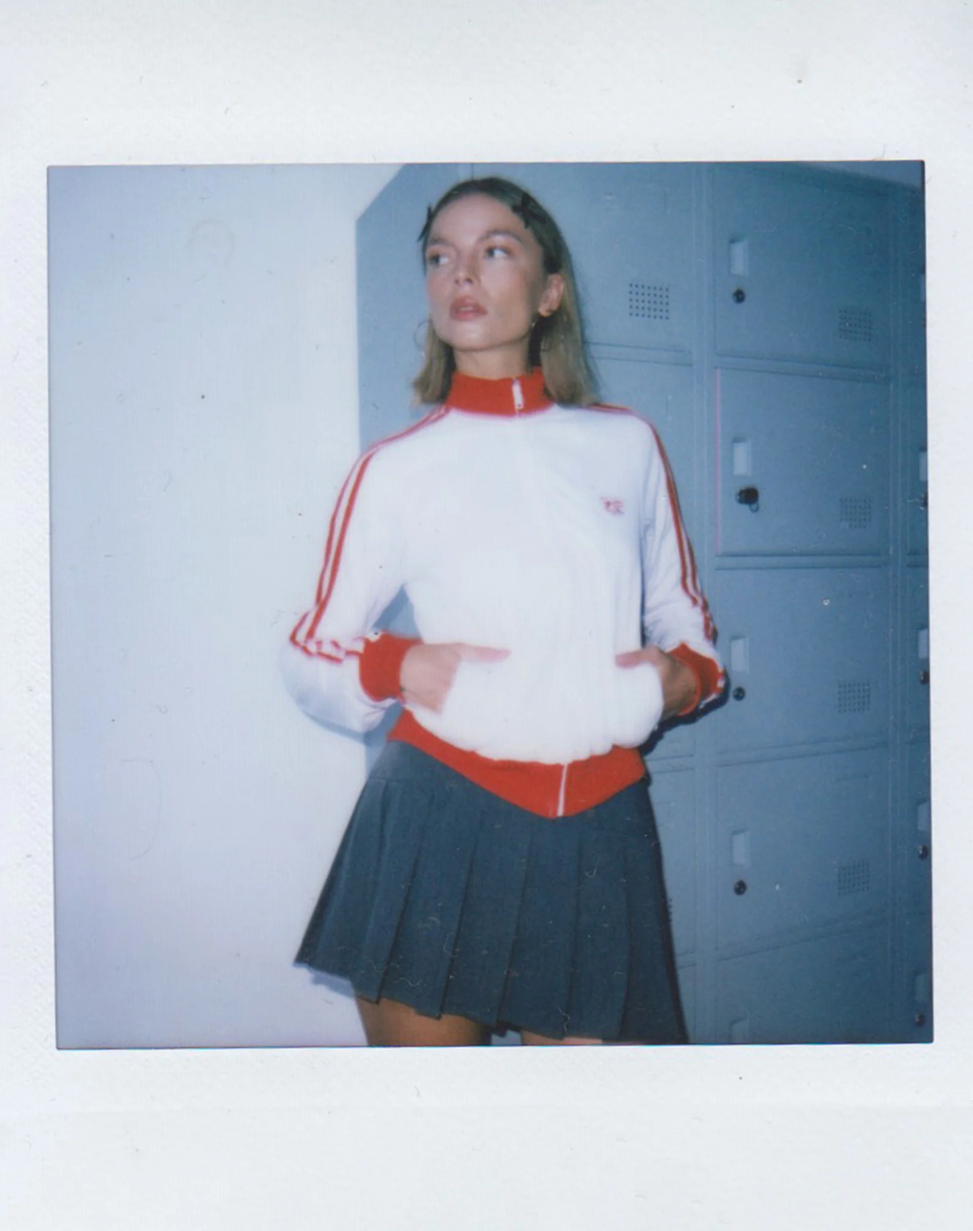 Makira Zip Up Jacket in White with Red Double Stripe - Image 4