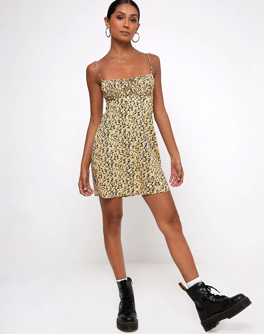 Mala Slip Dress in Mini Bloom Yellow - Image 3