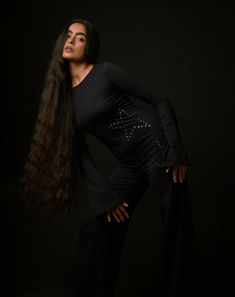 Malakai Long Sleeve Top in Star Stud Black - Image 2
