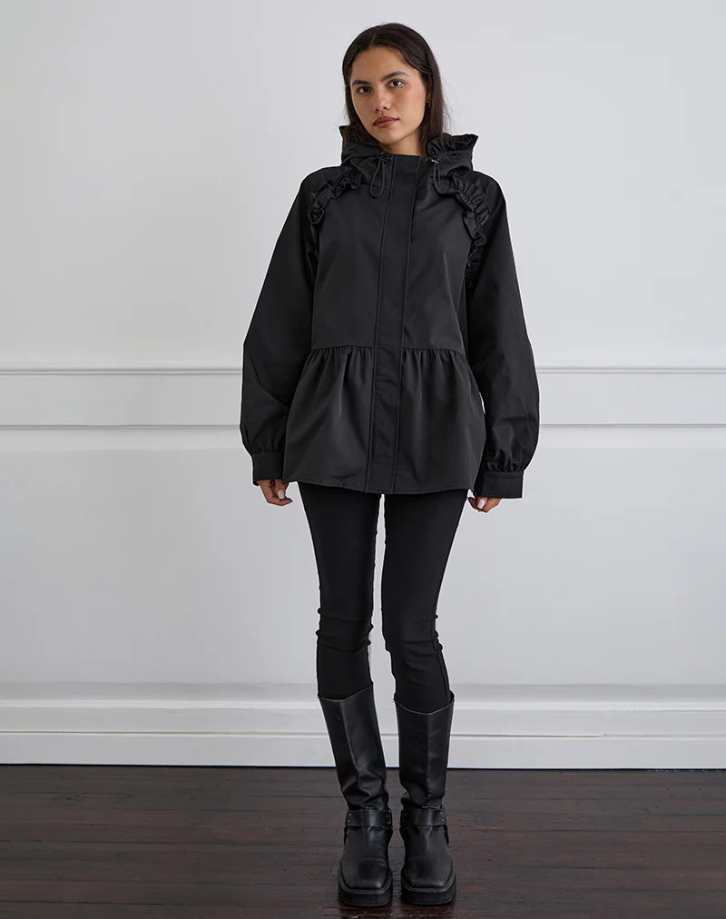 Malcari Peplum Nylon Jacket in Black - Image 2