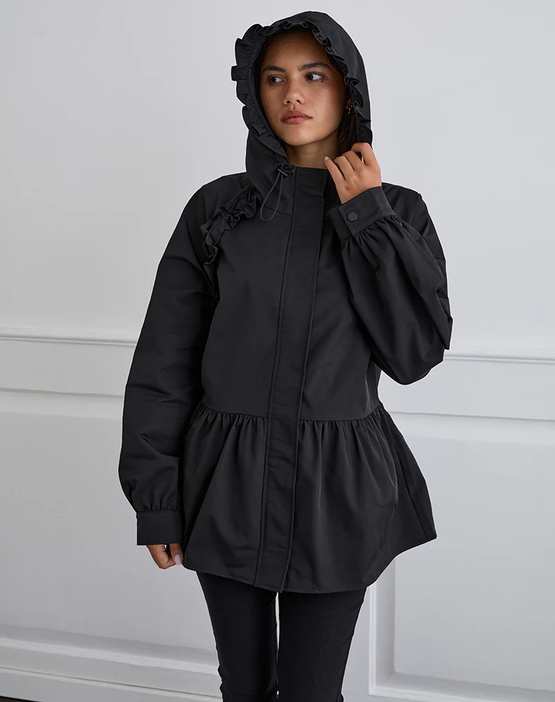 Malcari Peplum Nylon Jacket in Black - Image 5