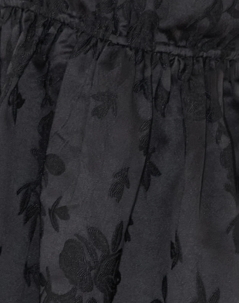 Malea Peplum Top in Black Satin Jacquard - Image 6