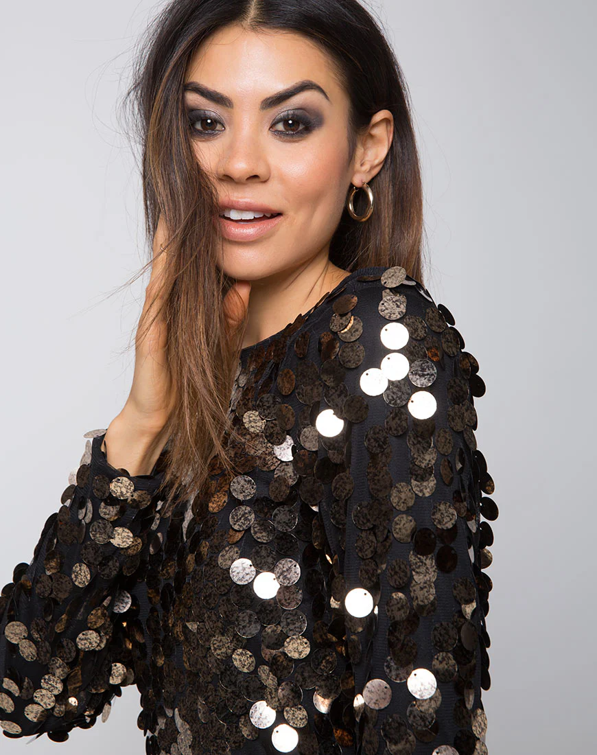 Malia Bodycon Dress in Speckle Disc Sequin Black - Image 2