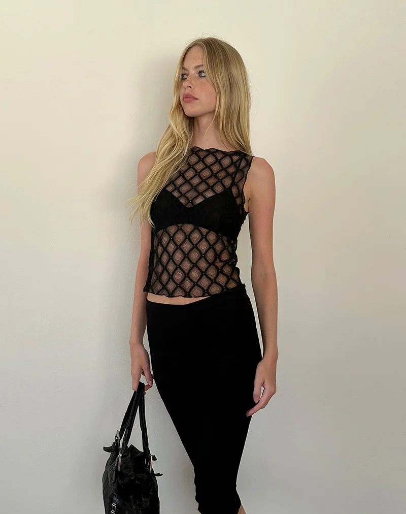 Maloe Lace Patterned Tank Top in Black - Image 2