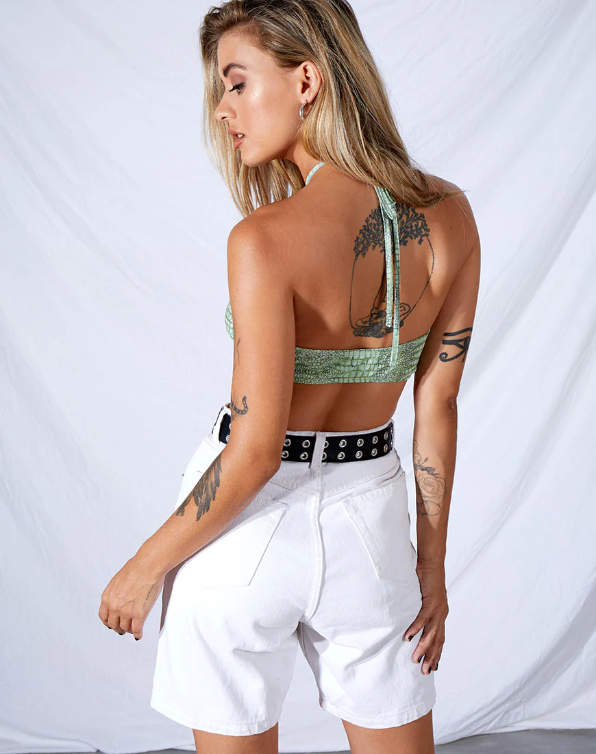 Malta Crop Top in Lime Croc - Image 2