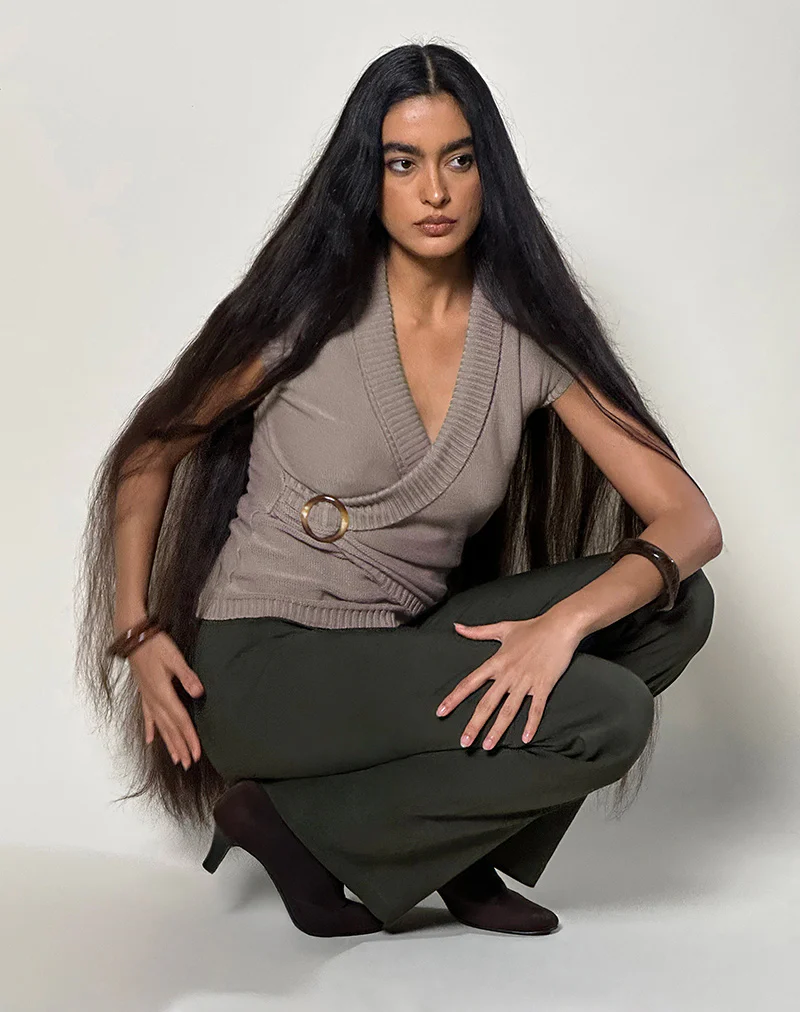 Malya Top with Buckle in Knit Taupe - Image 2