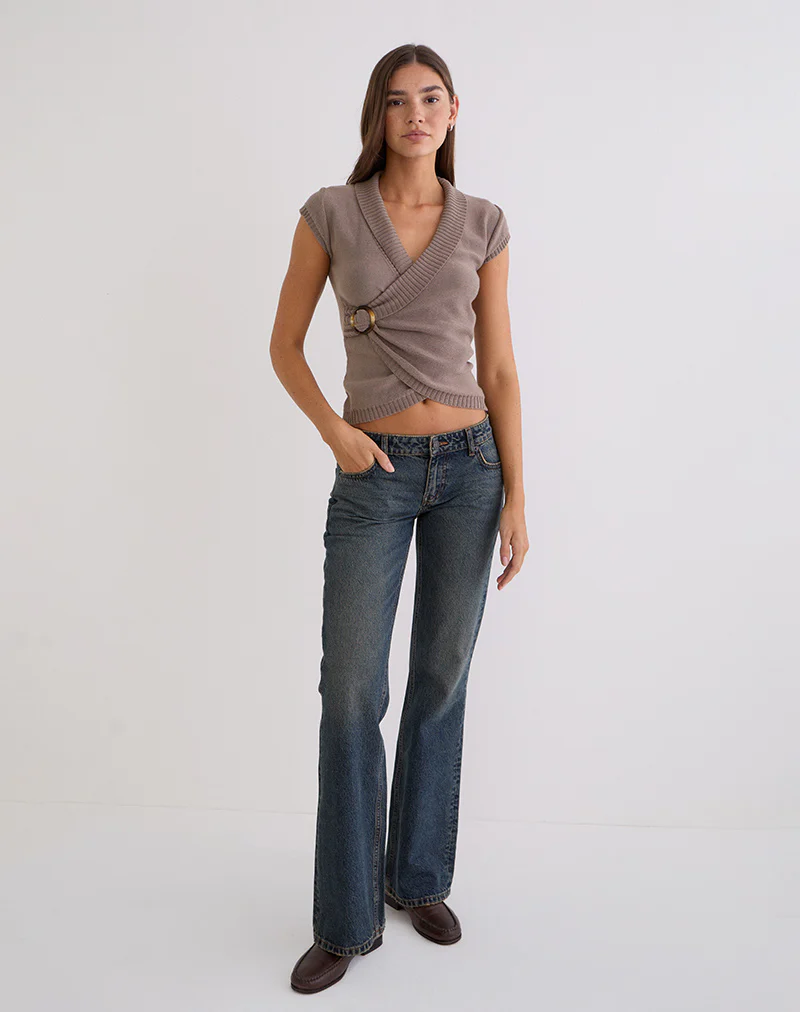Malya Top with Buckle in Knit Taupe - Image 6