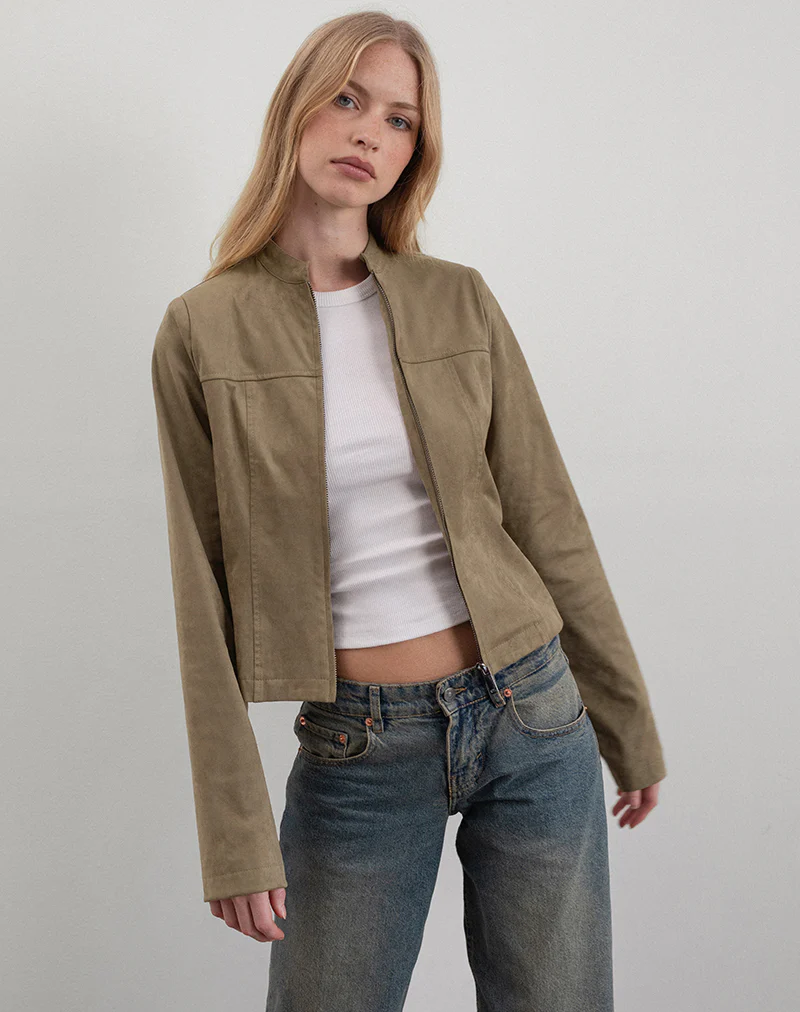 Mandy Jacket in Faux Suede Walnut - Image 2