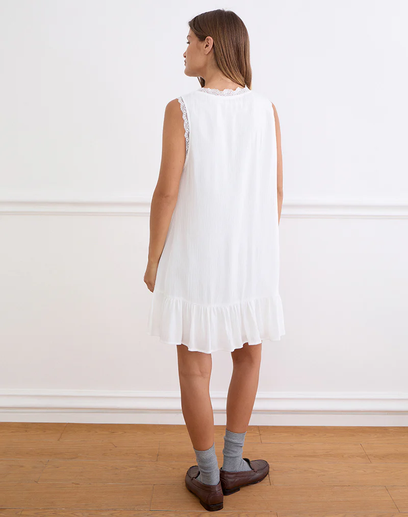 Manika Plunge Babydoll Mini Dress in Rayon White - Image 6