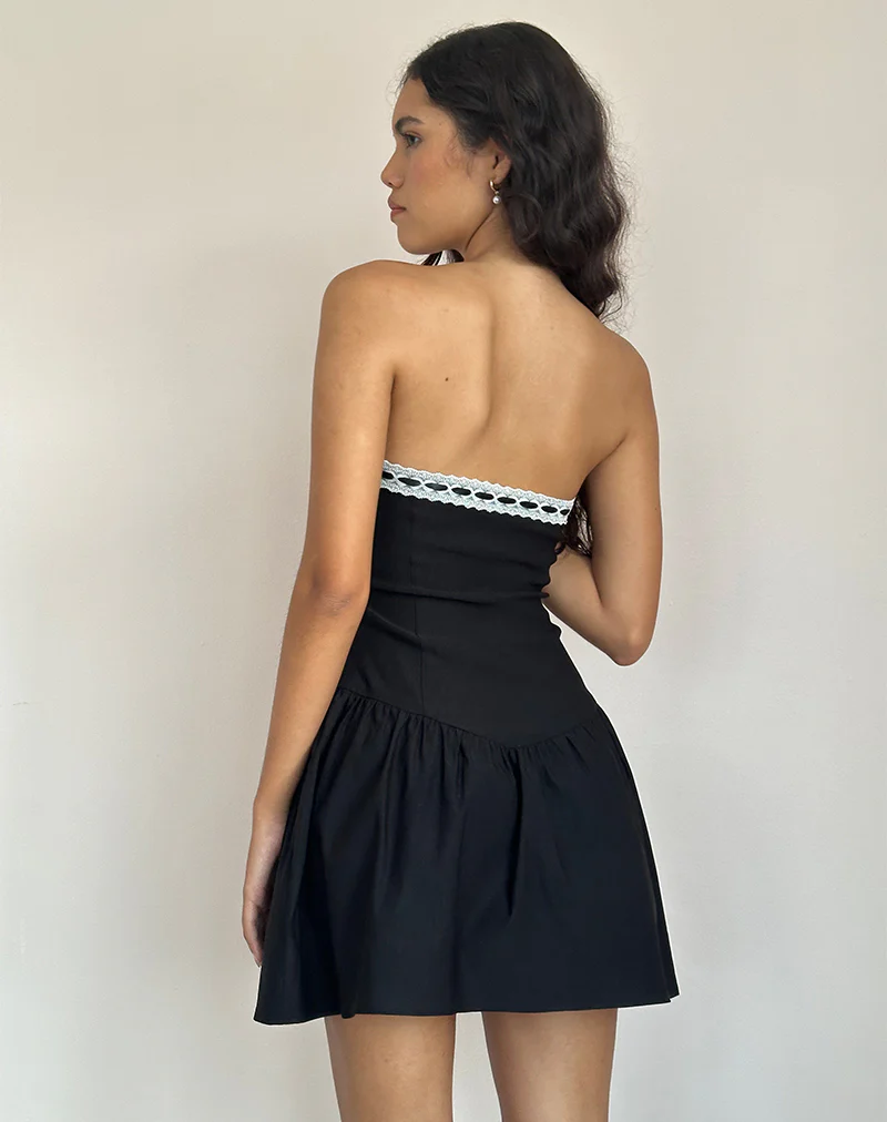 Manisha Mini Dress in Black with White Trim - Image 3