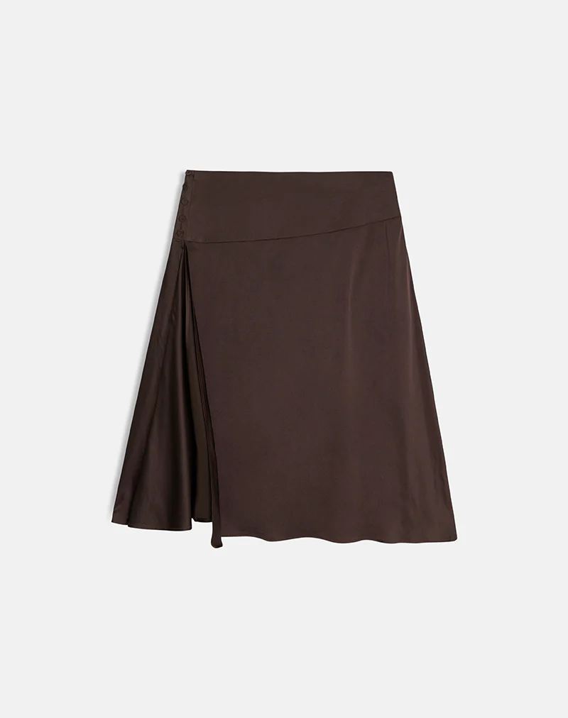 Manyala Midi Skirt in Satin Dark Brown - Image 5