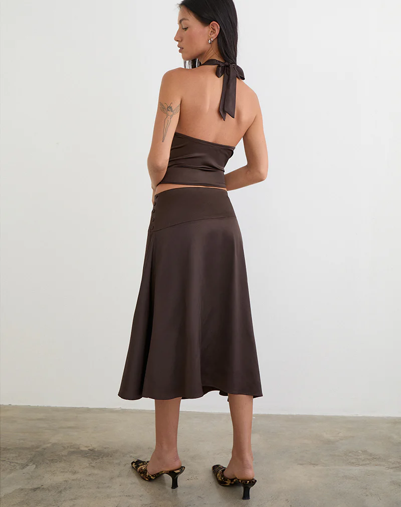 Manyala Midi Skirt in Satin Dark Brown - Image 6